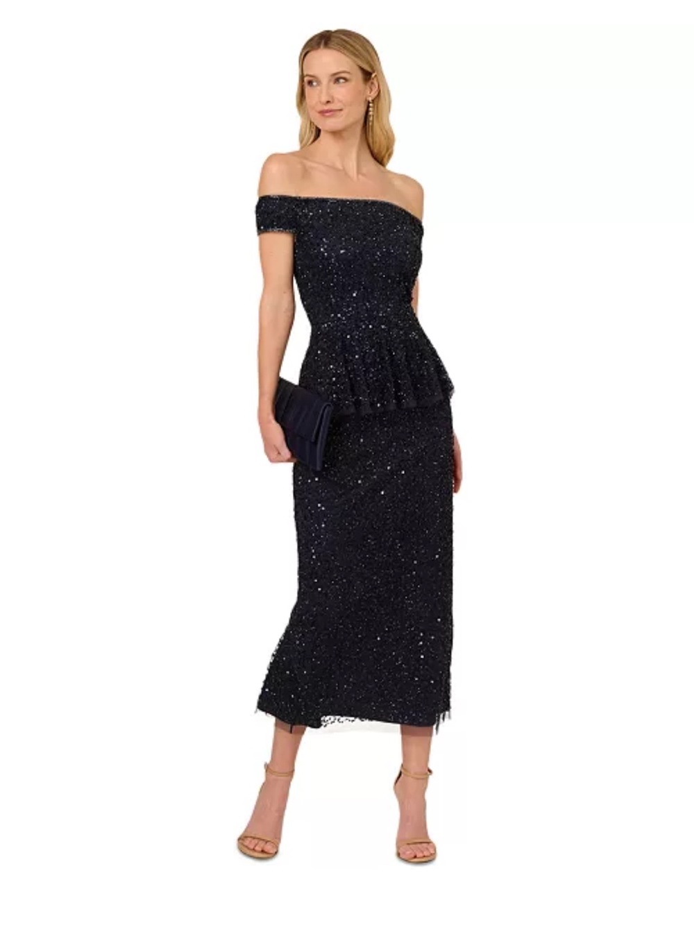 Adrianna Papell Women's Off-The-Shoulder sequined Peplum Dress sz 6 NWT